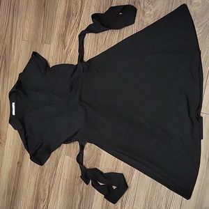 Women's Mango Black Collard Wrap Dress